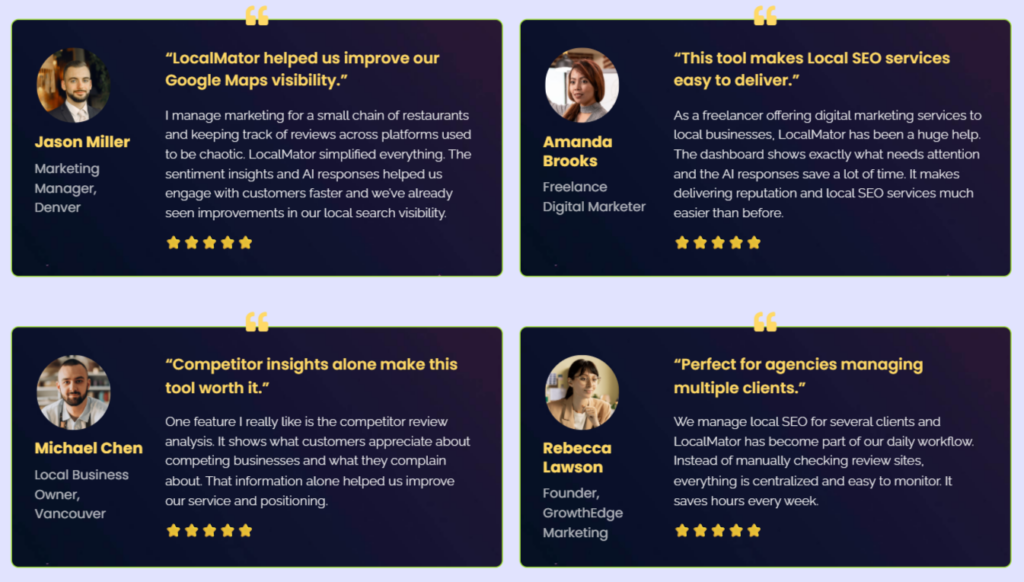 LocalMator Testimonials and User Results Proof
