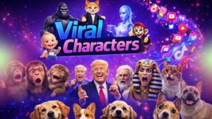 Viral Characters AI dashboard interface showing AI character video creation tools