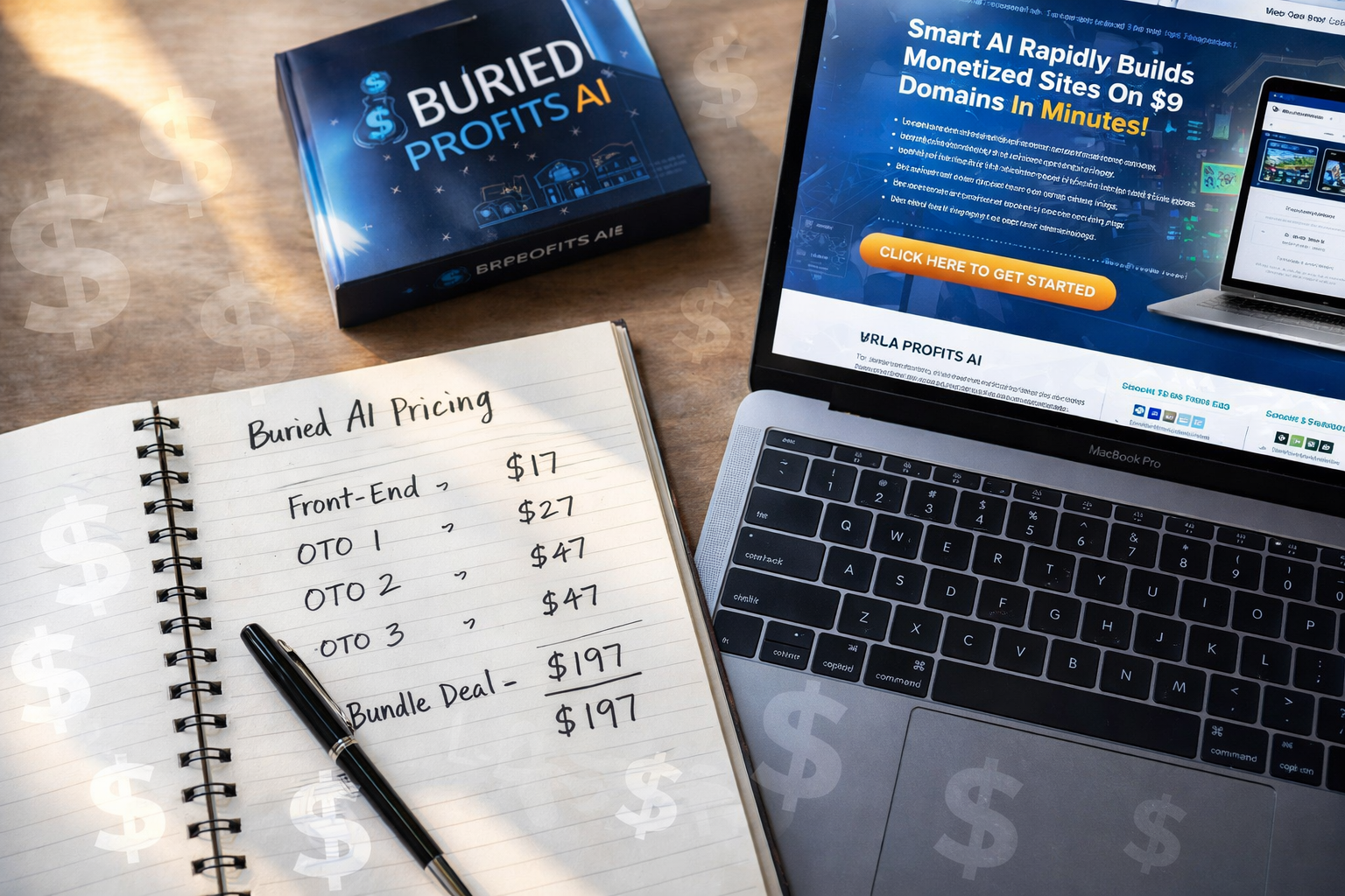 Full pricing breakdown of Buried Profits AI including OTOs, bundle deals and discounts.