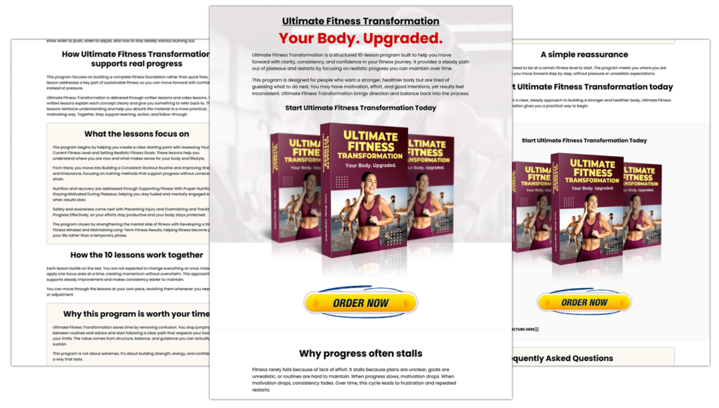 Ultimate Fitness Transformation demo walkthrough interface preview
