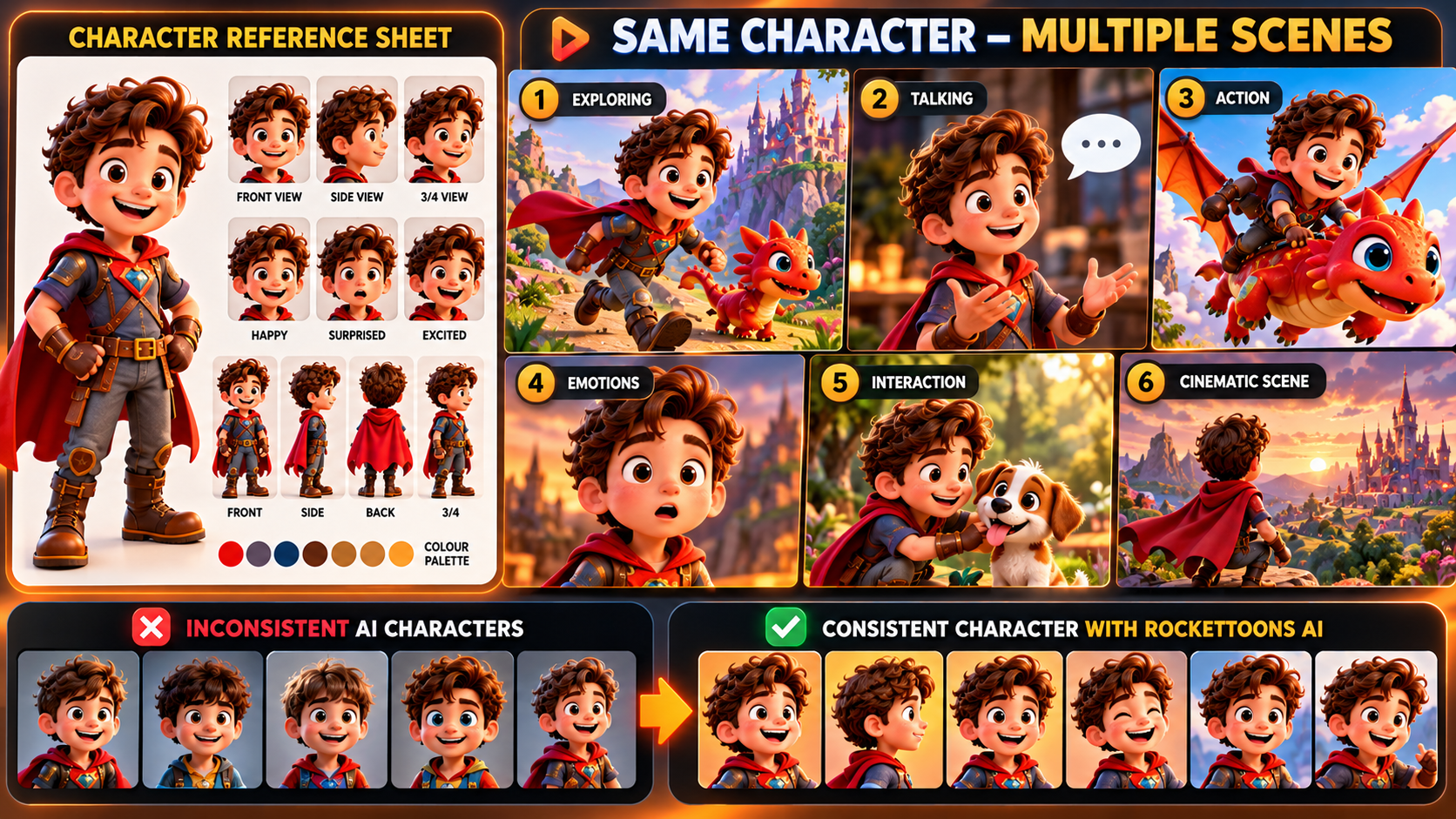RocketToons AI character consistency